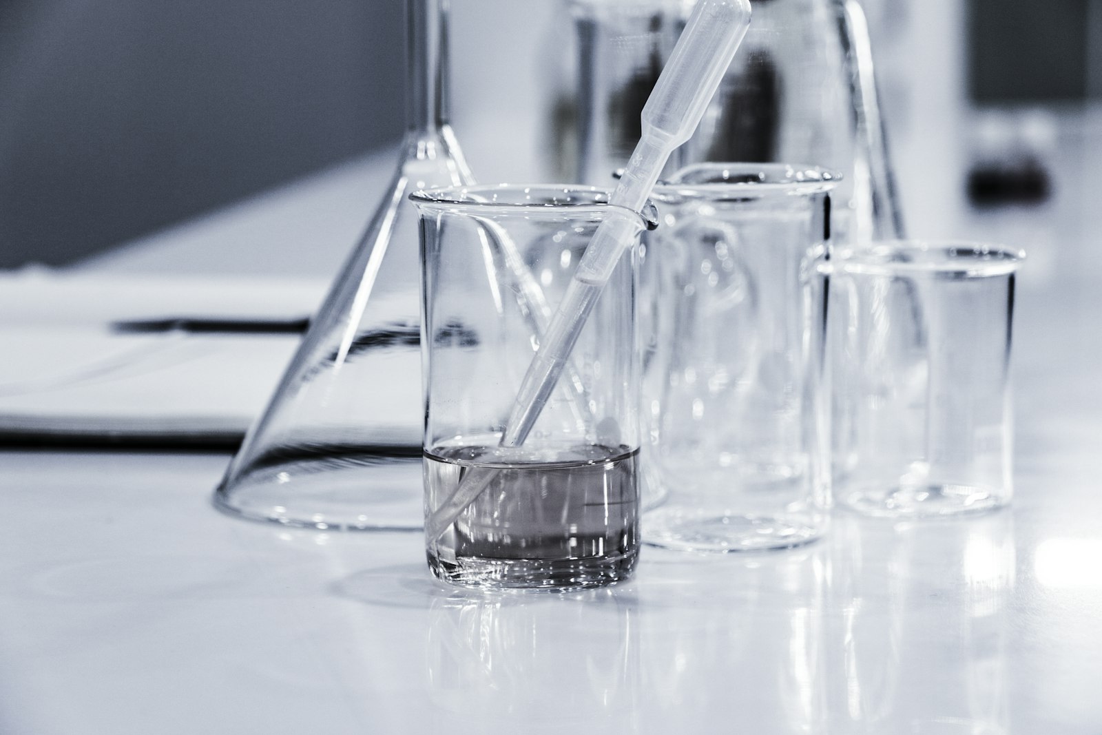Chemistry laboratory glassware and research equipment
